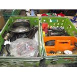 2 boxes of classic car parts including wipers, gauges,