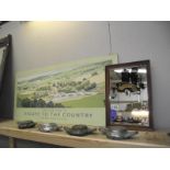 An "Escape to the Country" unframed picture and a Renault advertising mirror