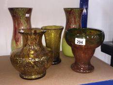 5 art glass vases