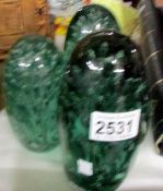 3 Victorian green glass 'Dumps'.