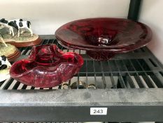 2 pieces of red art glass