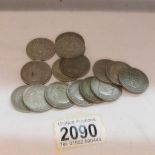15 pre 1946 2 shilling silver coins (approximately 167 grams).