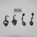 2 pairs of art nouveau style pendant earrings including silver pair marked 925.