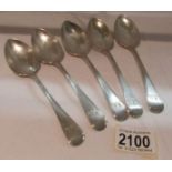 5 silver spoons, approximately 200 grams.