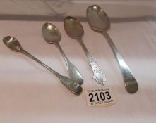 4 assorted silver spoons, approximately 120 grams.