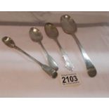 4 assorted silver spoons, approximately 120 grams.