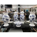 5 Aynsley blue & white items including 2 lamps,