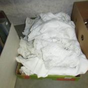A box of linen including lace edged.