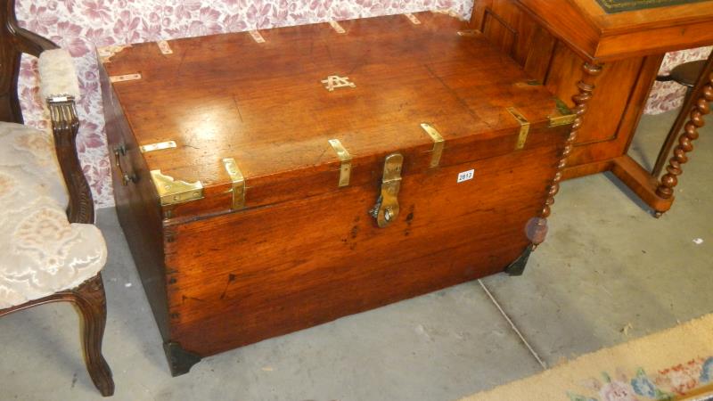A fine 19th century brass bound captain's chest with candle box and secret compartment. - Image 8 of 8