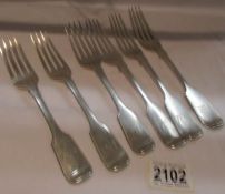 6 silver forks, approximately 340 grams.