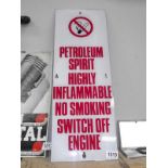 A garage forecourt petroleum spirit no smoking sign