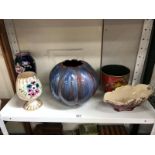 A pumpkin vase and 4 other vases including Sylvac