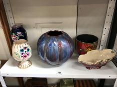 A pumpkin vase and 4 other vases including Sylvac