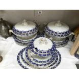 A quantity of blue and white dinnerware including tureens