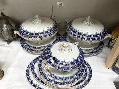 A quantity of blue and white dinnerware including tureens