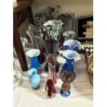 16 assorted art glass vases