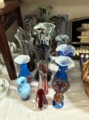 16 assorted art glass vases