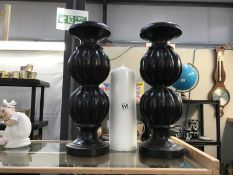 2 large candlestick holders,