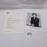 An autographed photograph of former prime minister Margaret Thatcher with a letter of provinance on