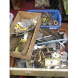 A collection of door hardware including handles, brass letterbox etc.