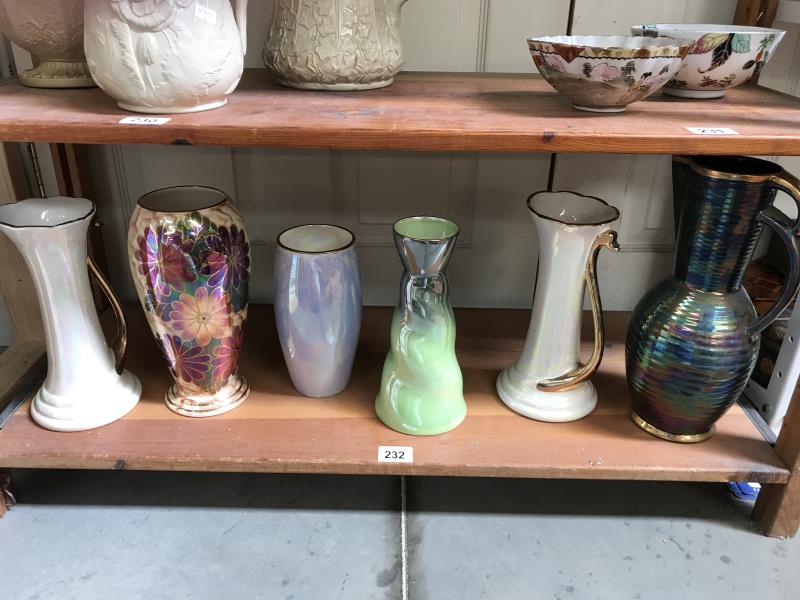 6 lustre jugs and vases including Maling and Crown Ducal