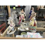 5 Continental porcelain figures & a German flat back pottery elephant