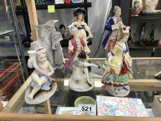 5 Continental porcelain figures & a German flat back pottery elephant