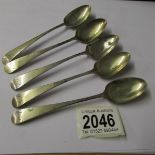 5 Georgian teaspoons, "W. M", Edinburgh, 1806.