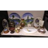 A Palissy golden Regatta, oak biscuit barrel etc.