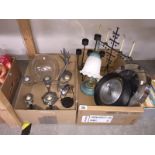 2 boxes of miscellaneous including barometer, candlesticks etc.