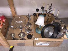 2 boxes of miscellaneous including barometer, candlesticks etc.