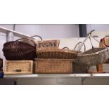 11 wicker baskets including a small fortnam and mason liamper basket, 3 hanging baskets,