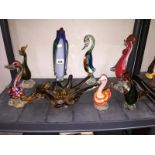 7 Murano style art glass birds and a bowl