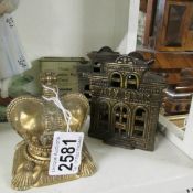 4 vintage money boxes including crown shaped.