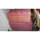 2 pink button upholstered blanket boxes
