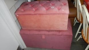 2 pink button upholstered blanket boxes