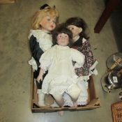 3 large vintage dolls with porcelain heads.