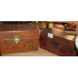 A carved wood box and a mahogany box.