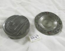 An art deco pewter Paris France signed tin and an art deco dish.