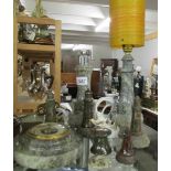 A collection of Cornish Serpentine including lighthouse lamp, lighthouse cigarette lighter,
