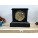 A black lacquered Edwardian mantle clock (glass A/F)