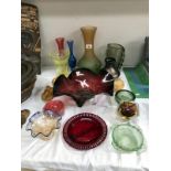 17 pieces of art glass including vases and bowls