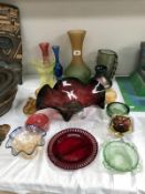 17 pieces of art glass including vases and bowls