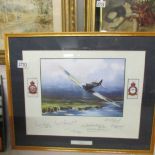 A framed and glazed signed print - Coastal Patrol Spitfire by Barry Price with 6 signatures (219,