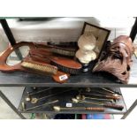 A mixed lot including brush set mirror, carved oriental mask,