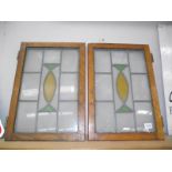 2 leaded glass doors in oak frames