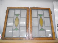 2 leaded glass doors in oak frames