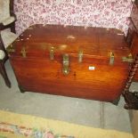 A fine 19th century brass bound captain's chest with candle box and secret compartment.