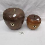 2 19th century fruitwood apple shaped tea caddies.