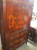 A modified marquetry inlaid secretaire cabinet.
